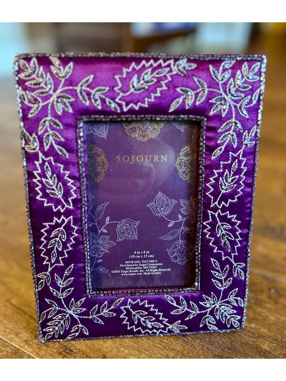 Sojourn Purple Embroidered Velvet Photo Frame 4x6